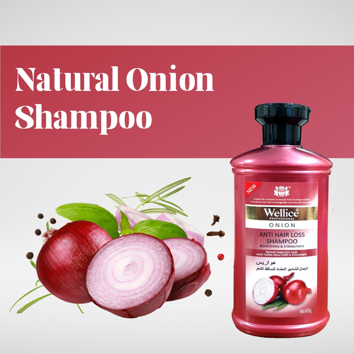 Wellice Onion Anti-Hair Loss Shampoo 400g 100% Original Made
